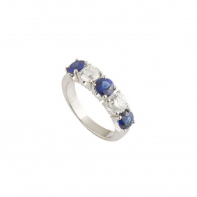 Platinum Diamond and Sapphire Ring
